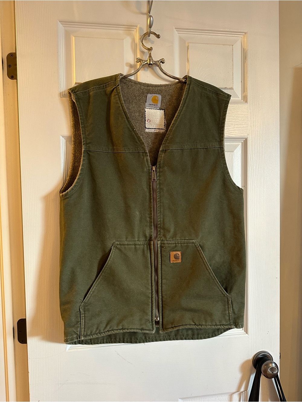 Carhartt Olive Canvas Zip Vest with Sherpa Lining